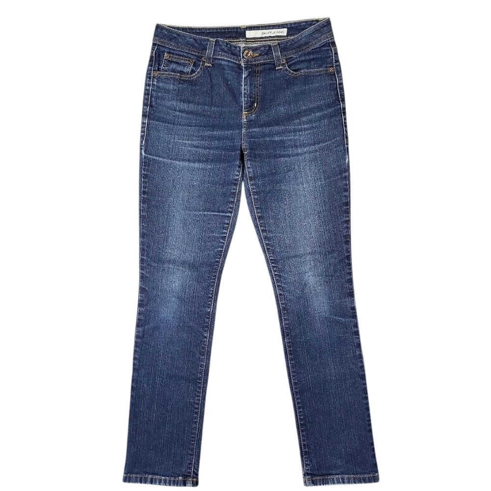 DKNY Women's Jeans Size 10 Straight Leg Medium Wash Denim Stretch Mid Rise